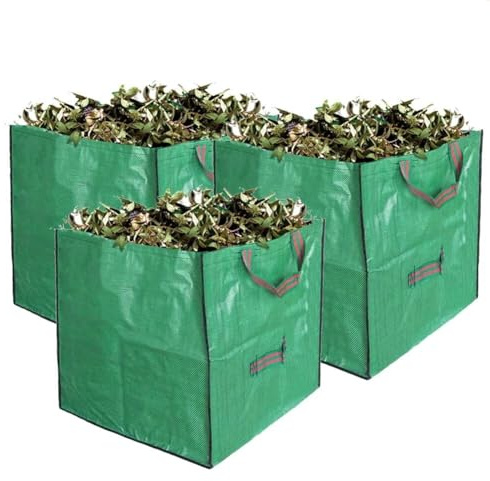 Lot de 3 grands sacs à déchets de jardin robustes avec poignées, réutilisables pour collecter les déchets végétaux, l'herbe, les feuilles - 120 x 3