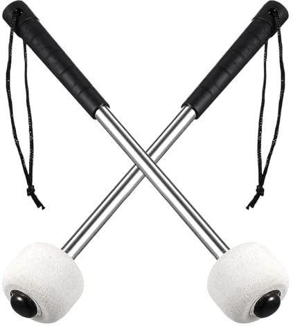 Culinavog 2 Pièces Maillet de Grosse Caisse, Baguette Tambour Feutre, Maillet Percussion, avec Poignée Antidérapante en Acier Inoxydable, Sac de Rangement, pour Timbales, Grosse Caisse (Blanc)