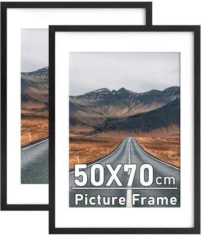 Bilderrahmen mit abnehmbarem A2-Passepartout, Wandmontage, 50 x 70 cm, Schwarz, 2 Stück | 50 x 70 cm Bilderrahmen mit 42 x 59,4 cm Passepartout, zur Wandmontage, horizontal und vertikal