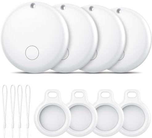 Tracker Tag Android Smart Tag, Schlüsselfinder KeyFinder kompatibel mit Google Mein Gerät Finden APP (Android NUR), Bluetooth Key Finder für Gepäck/Taschen/Koffer/Brieftasche (4Pack Weiß)
