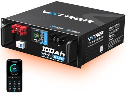 VATRER POWER 51.2V 100AH Selbstheizender LiFePO4 Batterie, 100A BMS, Touch-Display & APP, 5,12kW, 5000+ Zyklen, Server Rack Akku für Solar, Haushaltsschrank & Netzlose Anwendungen