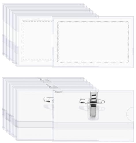 Teouuas 24 Piezas Funda Tarjeta Identificación Horizontal, Porta Tarjetas de Plástico Transparente, Portatarjetas de Identificación, para Oficina, Negocios, Conferencias