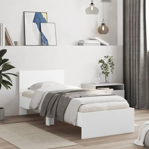 Emmtore Bettgestell mit Kopfteil Bett Gästebett mit Kopfteil, Schlafzimmerbett Schlafzimmermöbel Weiß 90x200 cm Holzwerkstoff