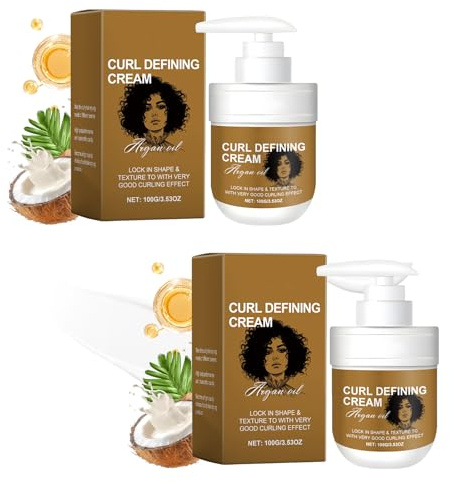 2 Flaschen Lockencreme Naturlocken, Locken Creme mit Sheabutter und Kokosöl, Marokkanische Curl Defining Creme, Glättende Curlingcreme für Frauen und Männer, Definiert Locken, Reduziert Frizz(100g)