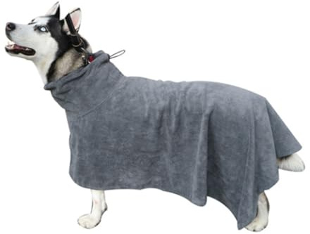 FUTUREORYY Schnelltrocknender Hundebademantel Mikrofaser Super Saugfähig Verstellbares Graues Trockentuch Für Große Hunde Haustier Badetuch Für Hunde Und
