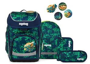 ergobag Schulranzen-Set cubo Set DrachenbezwingBär - Grün | Ergonomischer Schulranzen klassisch 5-teilig für die 1. Klasse der Grundschule