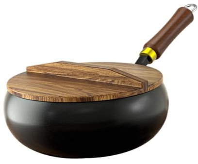 Gcljlmy ghisa wok padella a induzione pentole in legno manico non bastone wok tradizionale grande pancia per ristorante domestico campeggio (S)