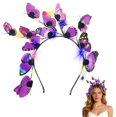 Schmetterling Haarreif Damen Schmetterling Kopfbedeckung LED, Schmetterling Stirnband Karneval Accessoire Kopfschmuck für Damen Karneval Masquerade Party Foto Requisiten