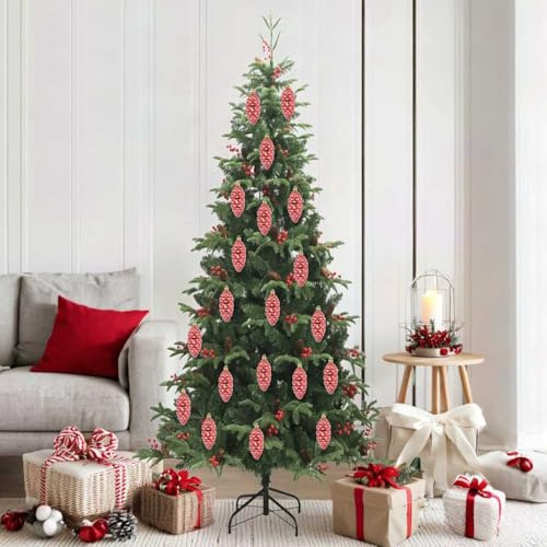 Bolas de Piña Navideñas Rojas, 40 Unidades, Adornos para Árbol de Navidad, Material Plástico, Diseño Elegante, Decoración de Navidad para Interiores y Exteriores, Tamaño 3.7x9.2 cm