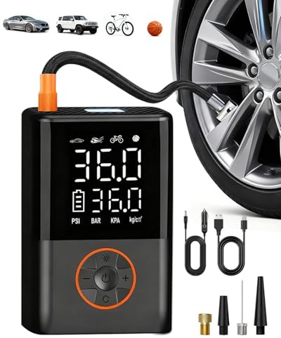 Kabelloser Elektrische Luftpumpe, 150 PSI 16000mAh Tragbare Akku Fahrradpumpe mit alle ventile, LED-Licht, für Fahrrad, E-Bike, Auto, Motorrad, Bälle, Schwarz