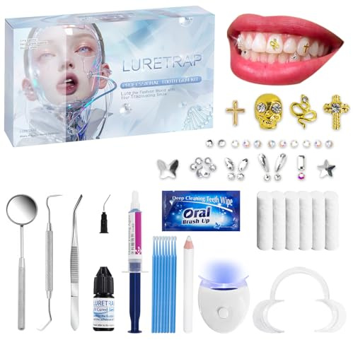 Luretrap Y2K-Ästhetik zahnschmuck set tooth gem kit| 30 Premium-Kristallstücke | Instagram-würdige Glitzerkollektion | Stylische Modekleinteile | Luxuriöses Zahncandy-Einstiegs-Set