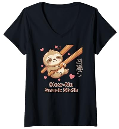 Mujer Lindo Kawaii Perezoso Palillo Bola De Masa Lindo Meme Camiseta Cuello V