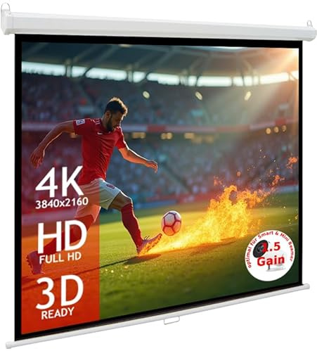 SlenderLine EcoSmart Rolloleinwand 200x114 cm | 88 Zoll | 16:9 Format | GESAMTBREITE: 208cm | optimal für Smart & Mini Beamer | Heimkino Leinwand | Decke oder Wand | 8 Kant-Gehäuse
