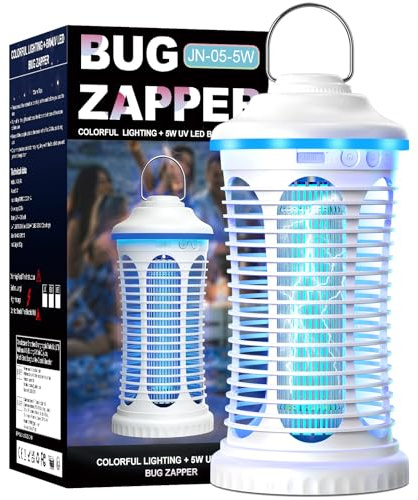 Insektenvernichter Elektrischer, 2 IN 1 Insektenfalle, 2000V Mückenlampe Elektrische Fliegenfalle mit LED-Licht, 4000 mAh Tragbarer USB-Anschluss Mückenfalle, Geeignet für Drinnen und Draußen Weiß