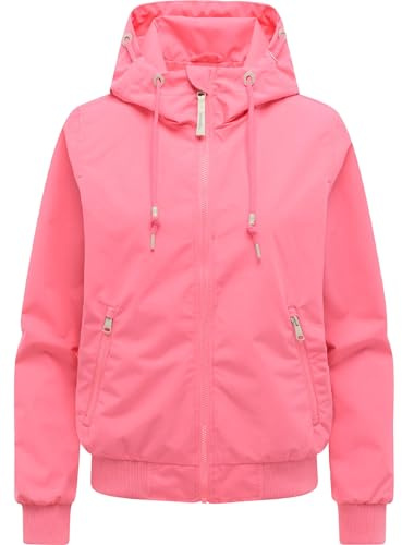 Ragwear lätt övergångsjacka för kvinnor, vattentät och ventilerande funktionell jacka, kort med huva, Oggie YOUMODO XS-6XL, Pink26, XXL
