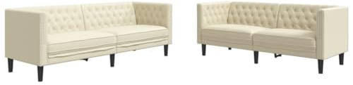 Mhdvray Chesterfield-Sofa-Set 2+3-Sitzer Creme Kunstleder 174/194 cm Modernes platzsparendes Wohnzimmermöbel mit Knopftuft für kleine Räume Esszimmer & Flur