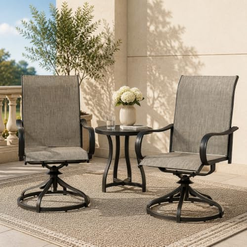 LIFERUN Gartenstühle 360° drehbar, 2er Set Drehstühle, mit Hochlehner | Wetterfeste, Terrassenstühle Metall, Balkonstühle, bis 150 kg belastbar, Für Terrasse Garten Balkon Bistrot, Leinenbraun