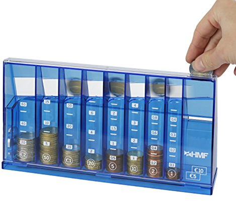HMF 4710-05 Münzsortierer Euro Spardose 24,0 x 5,0 x 12,0 cm, blau