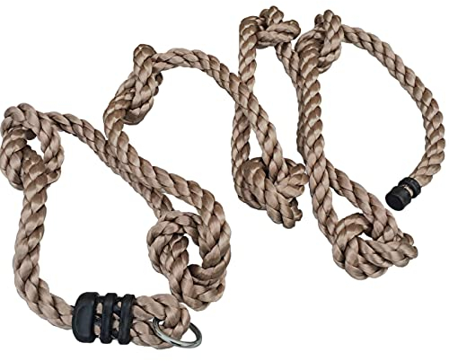 Kletterseil Ø 26mm mit 7 Knoten, 4m lang Kletterzubehör für Kletter- und Spielturm im Garten mit Topring zum Einhängen in den Schaukelhaken oder Wandanker anstatt Feuerwehrstange