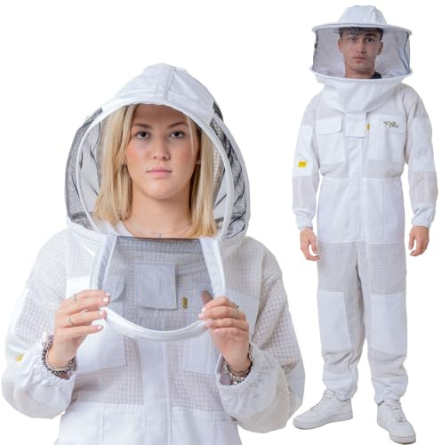 OZ ARMOUR Three Layer Mesh Ventilated Beekeeping Suit, Sting proof Beekeeper Suit with Fencing & Round Brim Hat (Large)