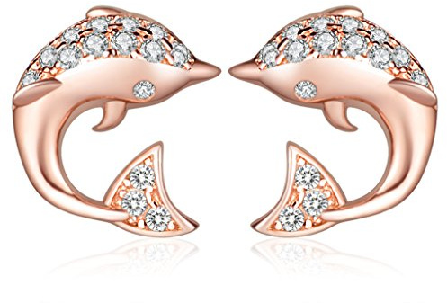 Unendlich U Niedlich Delfin Delphin Damen Ohrstecker 925 Sterling Silber Zirkonia Stecker Ohrringe Ohrschuck, Rosegold