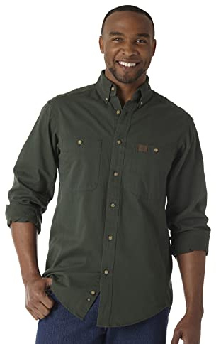 Wrangler Herr Logger Twill Långärmad Arbetsskjorta Skjorta, Skogsgrön, XXL Lång