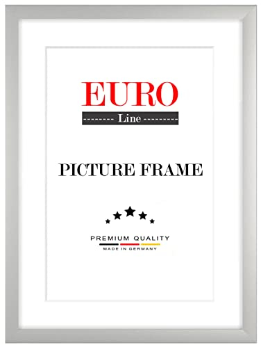 EUROLine Holz Bilderrahmen 35 x 50 cm Silber Matt mit Antireflex-Acrylglas für | Foto | Poster | Puzzle Rahmen