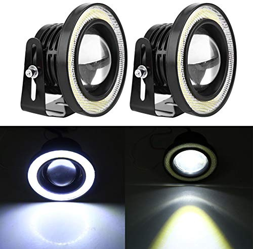 Fendinebbia Angel Eyes, 1 Paio 10W Universale LED COB Fari Angel Eyes per Auto Impermeabili 3200lm Alta Luminosità Luce di Marcia Diurna Luce Bianca 6-16V con Viti di Montaggio(3,0 pollici)