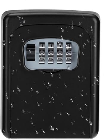 ZHEGE Key Safe Wall Mounted, 4 Digit Combination Lockbox, Weatherproof Key Box Outdoor Indoor to Secure and Share House Keys, Small Box with Code, Keysafes, Key Storage Lock Box, Key Locker, Black
