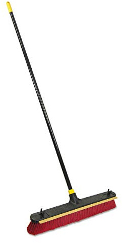 Quickie 24-Inch Knockdown 2-in-1 Multi-Surface Push Broom with Squeegee, Black/Red (6352ZQK)