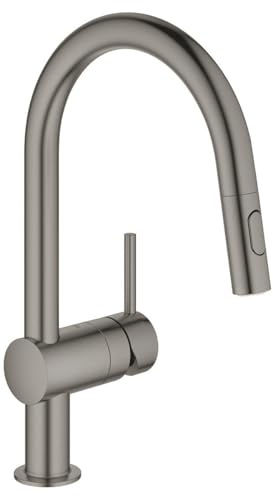 GROHE Mitigeur Monocommande Minta pour Évier de Cuisine, Douchette extractible 2 jets, Bec C, Zone de rotation à 360°, Hard Graphite Brossé, 32321AL2