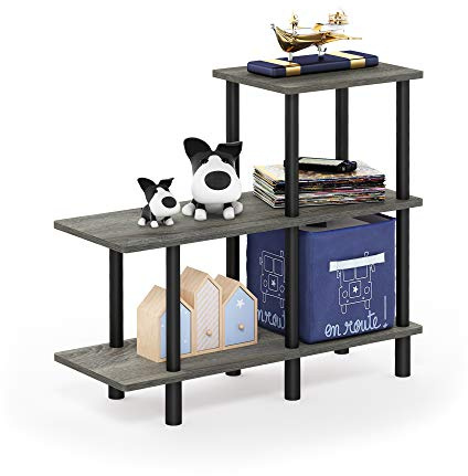 Furinno TURN-N-TUBE Storage Shelves, 3-Tier Ladder Book Shelf, Accent Display Shelf, Toolless Open Shelves, Round Tubes, for Organization and Storage, Living Room, Garage, Home Office, French Oak