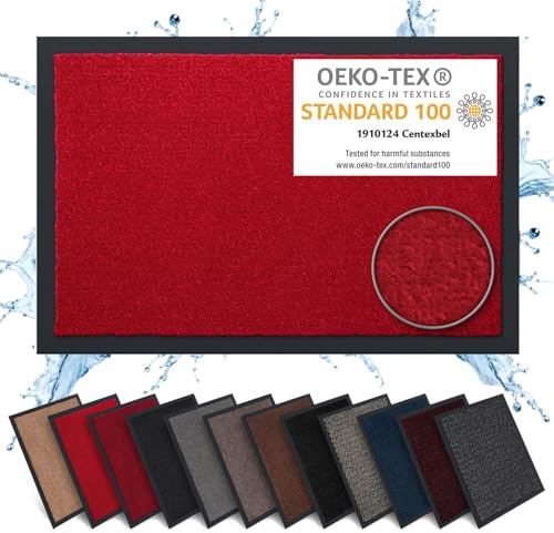 Carpet Diem Fußmatte Rot, 80x120 cm, rutschfeste Schmutzfangmatte | Fußmatte Eingangsbereich, Innen & außen, rutschfeste Türmatte, Schmutzfang Teppich für Haustür, Fußabtreter Qualität aus EU