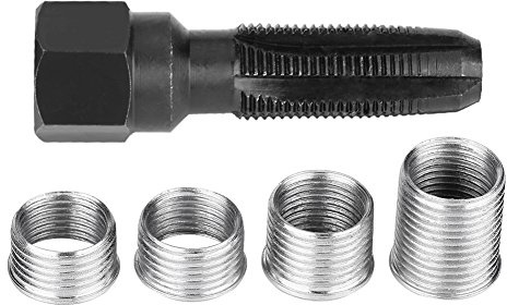 Nachrüstsatz für Zündkerzen aus Kohlenstoffstahl, Keenso 5-tlg. Zündkerzenhalter mit Gewinde und 4 Zündkerzeneinsätzen zur Reparatur von 14-mm-Zündkerzen