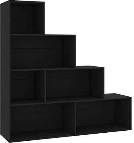 vidaXL Bücherregal Raumteiler Treppenregal Stufenregal Standregal Regal Raumtrenner Wandregal Aktenregal Schwarz 155x24x160cm Holzwerkstoff