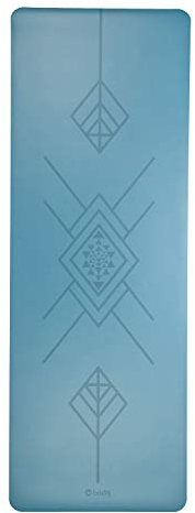 Bodhi Yogamatte Phoenix | Rutschfest & Schadstofffrei | Matte aus Naturkautschuk mit PU-Beschichtung für intensives Yoga | Antirutschmatte für deine Yogapraxis (Tribalign/blau)