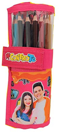 Astuccio rotolo 25 pastelli Me contro Te fucsia arancione + Omaggio portachiave con paillettes + Penna Glitterata + Segnalibro