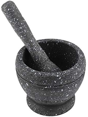 Nikou Mortar and Pestle Set, Bowl and Grinder, Manual Plastic Garlic Grinder Spice Herb Mortar Pestle Set Crush Spices Grinding Bowl Kitchen Tool (Granite Pattern)