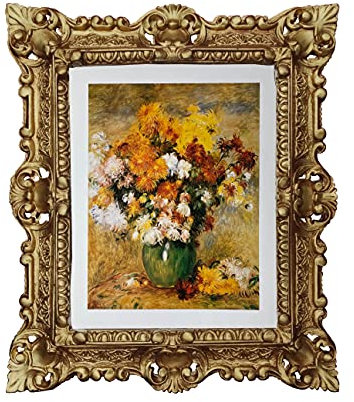 Lnx Wandbild 45x38cm Gold Bild Strauß Chrysanthem Pierre-Auguste Bild Barockrahmen 48B