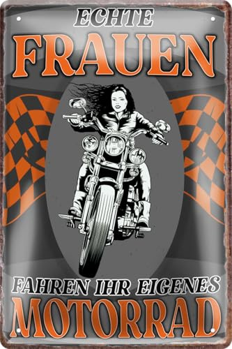 schilderkreis24 Blechschilder Kollektion 20x30cm – Lustige & kraftvolle Motorradsprüche: Deko für Biker und Geschenkideen für Motorradfans (Echte Frauen Fahren Ihr eignes Motorrad)
