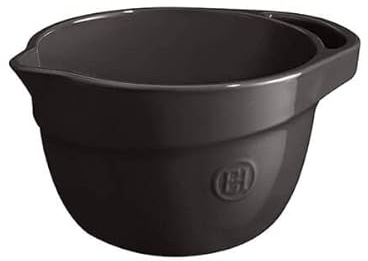 Emile Henry Bol de préparation saladier Cul de poule en céramique avec bec verseur et poignée 2.5 L - Fusain
