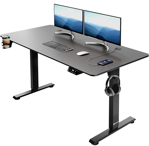 Casaria® Scrivania Regolabile 140x60x73-118cm con Porta Cuffie Portabicchieri Tavolo da Gioco Ufficio Look Moderno