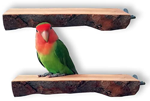 QeeHeng Vogel-Plattform aus Holz, 2 Stück, natürliche Papageienstange, Flacher Vogel-Spielständer, Sittichkäfig, Zubehör für kleine, mittelgroße Aras, Übungsspielzeug