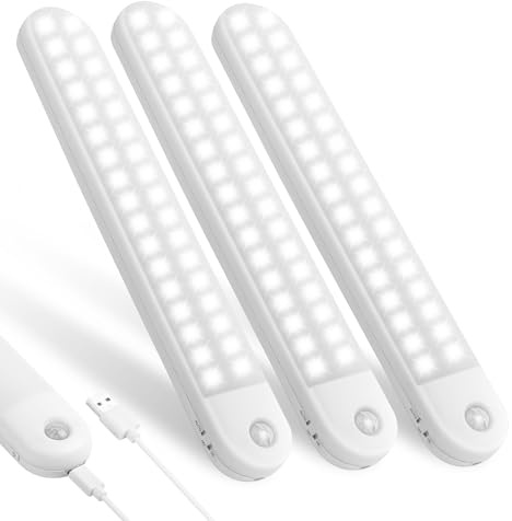 Vicloon Schrankbeleuchtung LED mit Bewegungsmelder, 28cm 72 LEDs, USB-Lichter, Bewegungsmelder-Lichter für den Innenbereich, Unterschrankbeleuchtung, LED-Schrankleuchten für Schrank und Flur, 3 Stück