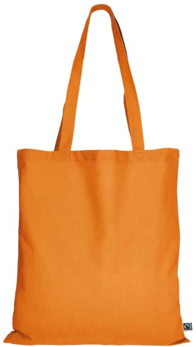 TEXXILLA 10er | 100er | 250er Pack Fairtrade Baumwolltasche - 14 Farben | mit Zwei Langen Henkeln | 38x42cm | Jutebeutel | Einkaufstasche | unbedruckt, Farbe:Mandarin, Menge:10