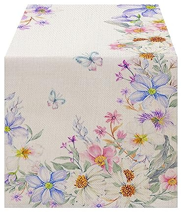 Landschaftsmood Tischläufer Blumenmuster Frühling 40cm breit Sommer wasserdicht Outdoor Dekoration Party Hochzeit 40x140cm