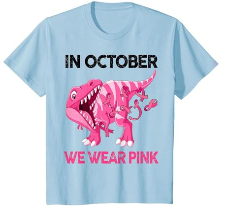 Sensibilisation au Cancer du Sein - Octobre - Rose - Bébé garçon T-Shirt, Enfant, Bleu Céleste, 8 Ans