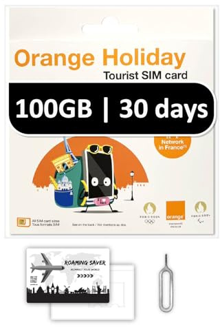 Orange Holiday Europe Prepaid SIM Card 30 Days Now 100GB Internet Data of 5G/4G LTE (Data tethering Allowed) + 120min International Calls + 1000 Texts
