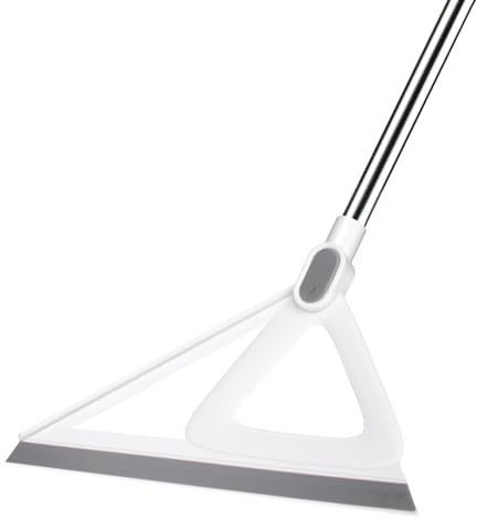 XXFLOWER Multifunction Magic Sweeper,Silicone Broom for Indoor,Pet Hair Removal Rubber with 140cm Long Handle for Wet Room,Shower,Bathroom,Glass(White)