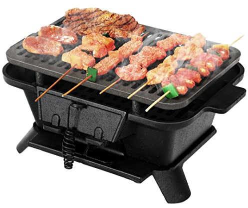 ALEjon Tragbarer Holzkohlegrill aus Gusseisen, doppelseitiges Design für Outdoor-Camping und Kochen im Garten
